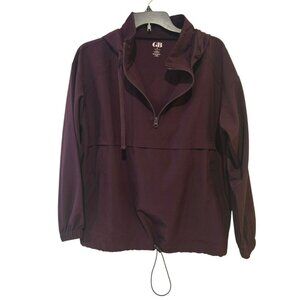 GB Women's Hooded Jacket 1/4 Zip Burgundy Bottom Drawstring Size Small